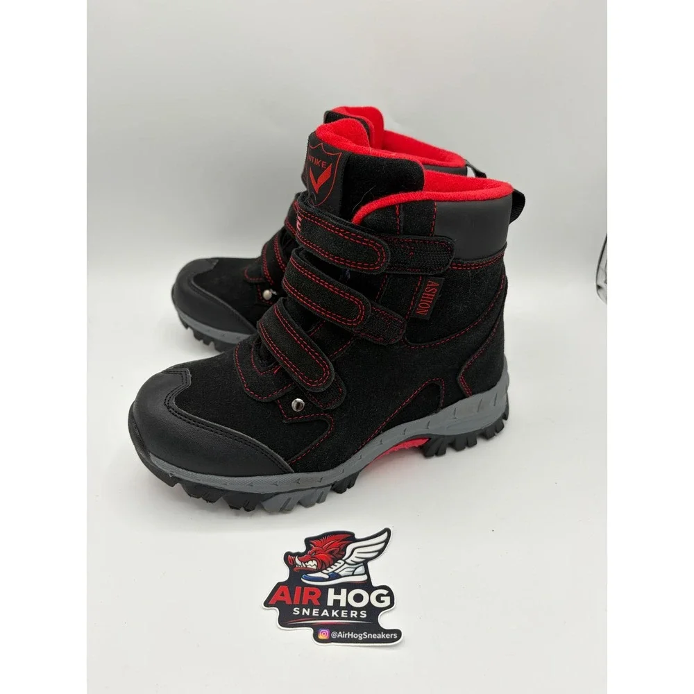 Vitike Kids Snow Boots Black Red Fleece Lined Ice Cleats Size US 2 eur 33